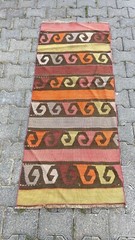 Turkish Vintage Handmade Kilim Rug, 2.1 x 5.1 ft Bedroom Rug, Antique Oushak Rug