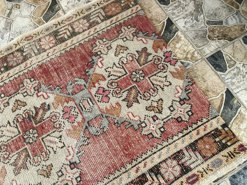 1970s Geometric Turkish Vintage Runner, Tribal Handmade Anatolian Rug 3.3 × 6.7 gallery