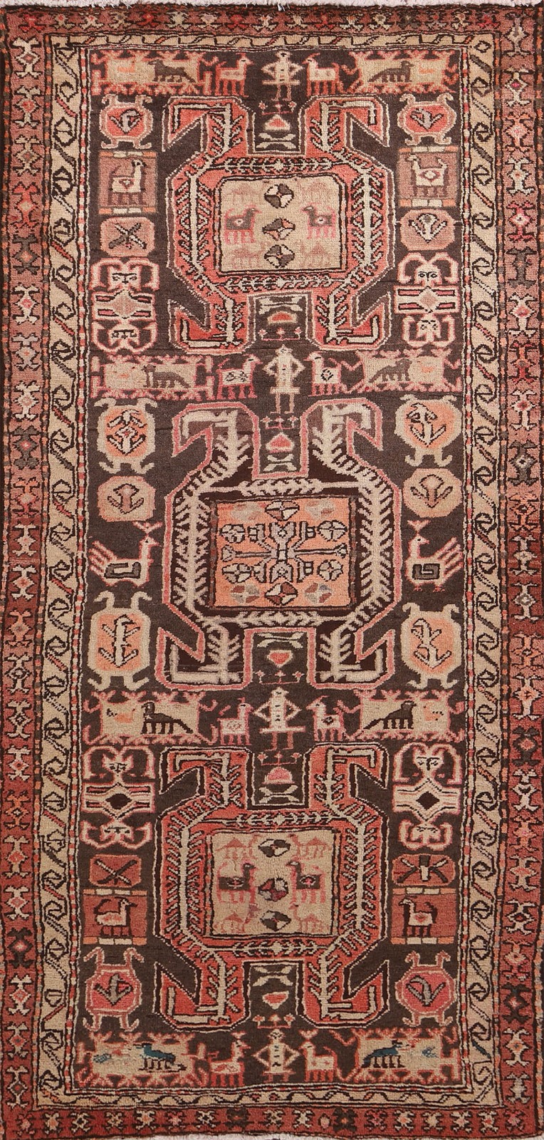 Vintage Tribal Dark Brown Wool Hand-knotted 9 ft Runner Rug Nomadic Carpet 4x9 gallery