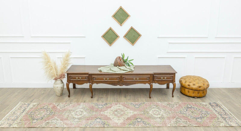 Vintage Turkish Oushak Runner – Organic Wool – Muted Coral Tones – 2'8" x 12'10" gallery