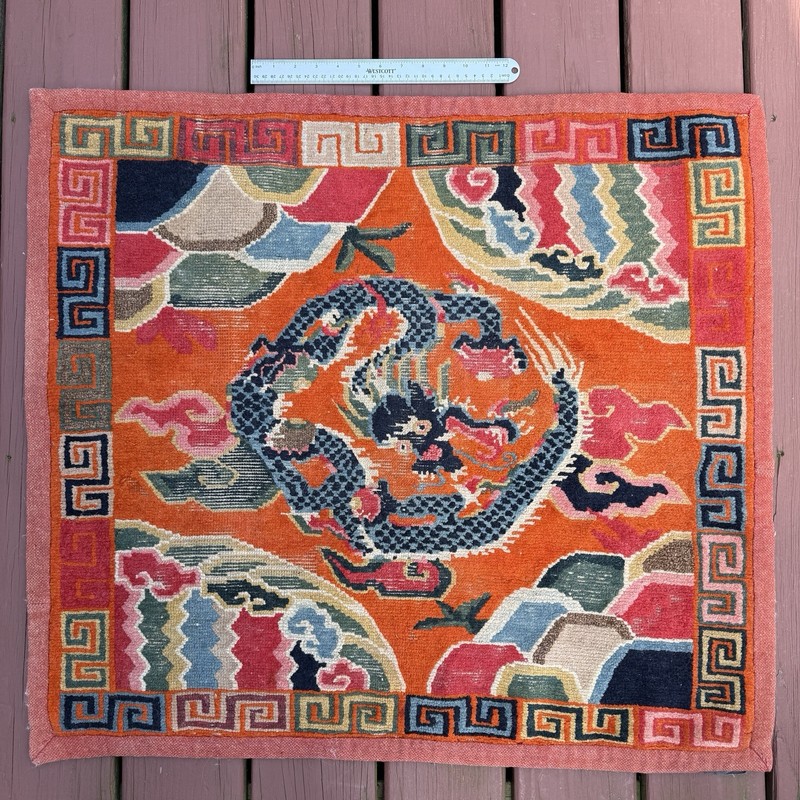 19th C. Antique Old Tibetan Tibet Chinese Dragon Qing Wool Rug Carpet Textile gallery