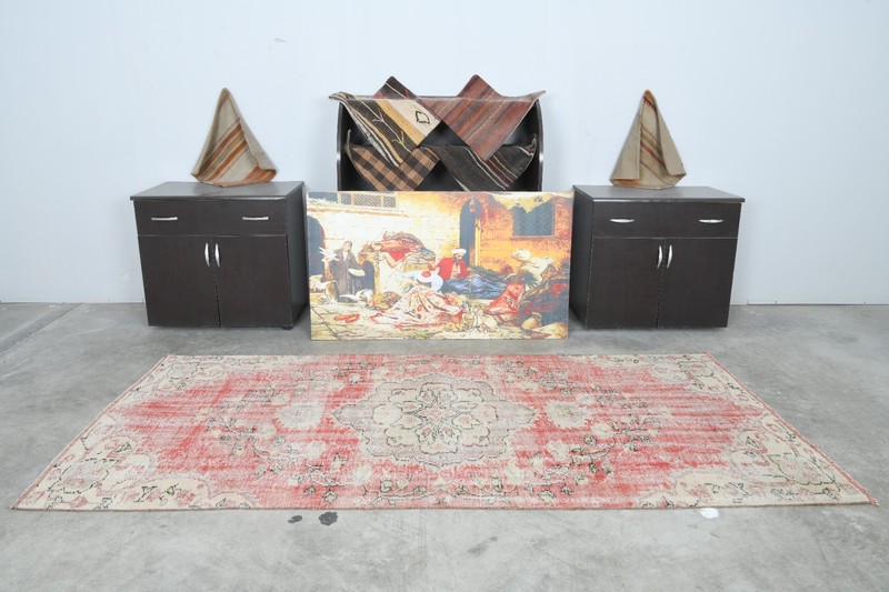 4x8 ft rugs, antique turkish carpet vintage oushak rug hand-knotted wool rug,395 gallery