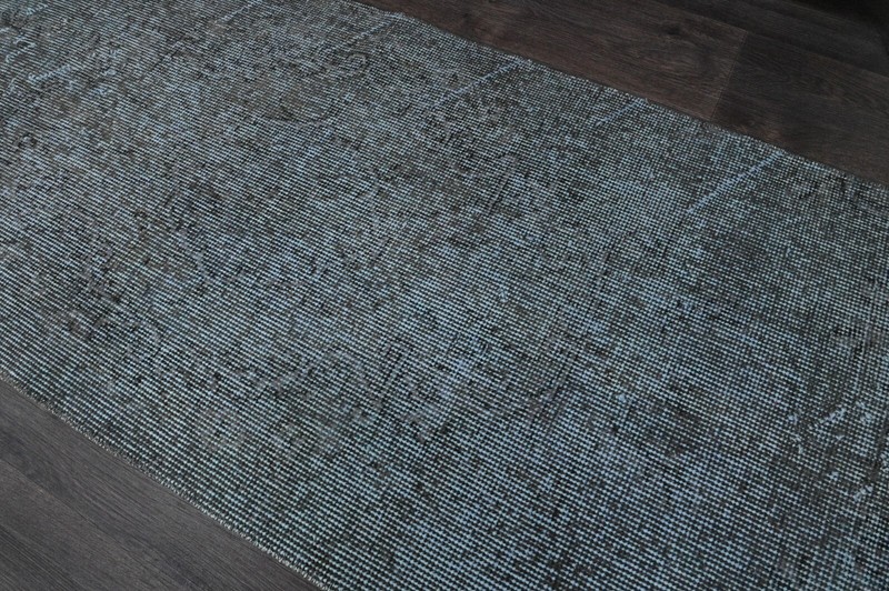 Vintage Turkish Runner Rug 2x7ft BLUE Handmade Anatolian Oushak Hallway Wool gallery