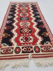 Vintage Traditional Handmade Turkish Wool Red Kilim Rug 4.5×2.2ft