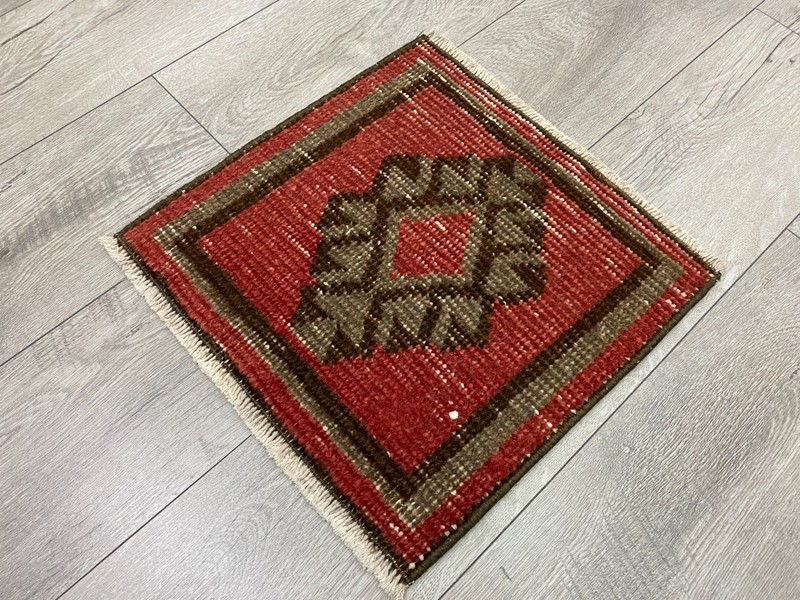 Pink Decorative Vintage Rug 1.3x1.3 ft Small Floral Square Turkish Rug gallery