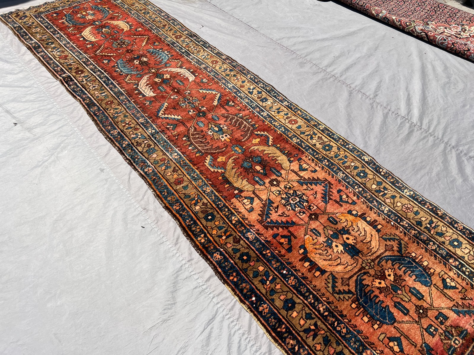 Terracotta Antique Long Runner Rug 3x12 Caucasian Geometric Faded Muted Carpet gallery