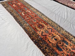 Terracotta Antique Long Runner Rug 3×12 Caucasian Geometric Faded Muted Carpet