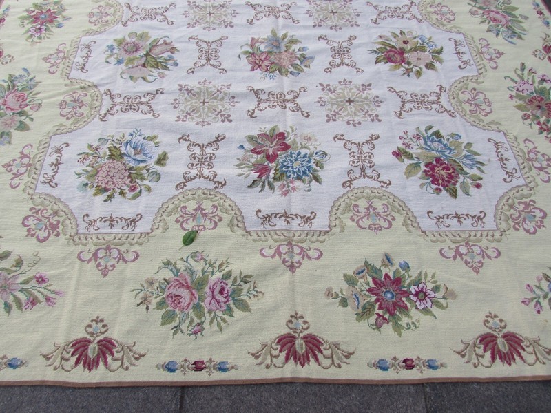 Fine Vintage Hand Made French Design Wool White Needlepoint Aubusson 296X245cm gallery