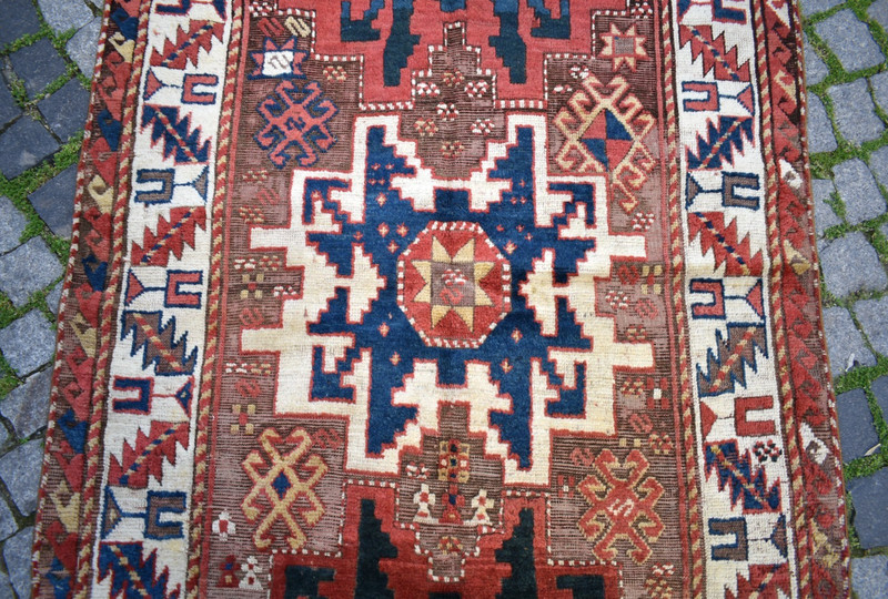 Antique Caucasian Rug 49'' x 92'' Collector's Item Great Color Kazak Wool Rug gallery