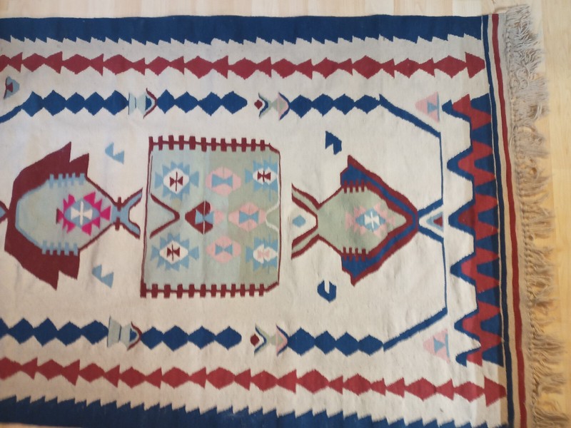 Vintage Hand Woven Carpet Wool Kilim Rug 6ft x 43in made in Turkey gallery