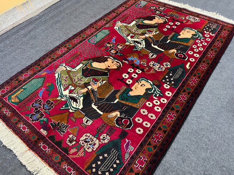 Afghan Laila Majnun Pictorial 4 x 6 Ft Rug Handmade Wool Love Story Folk Art gallery