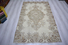 Turkish Vintage Rug, 3.9×6.5ft, Beige Handmade Rug, Antique Oriental Beige Rug,