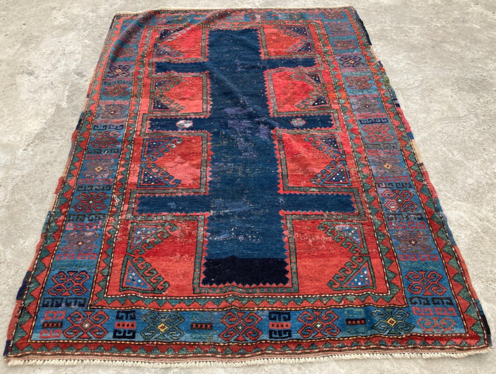 Vintage Hand Made Traditional Rug Oriental Wool Multicolor Carpet 213x149 cm
