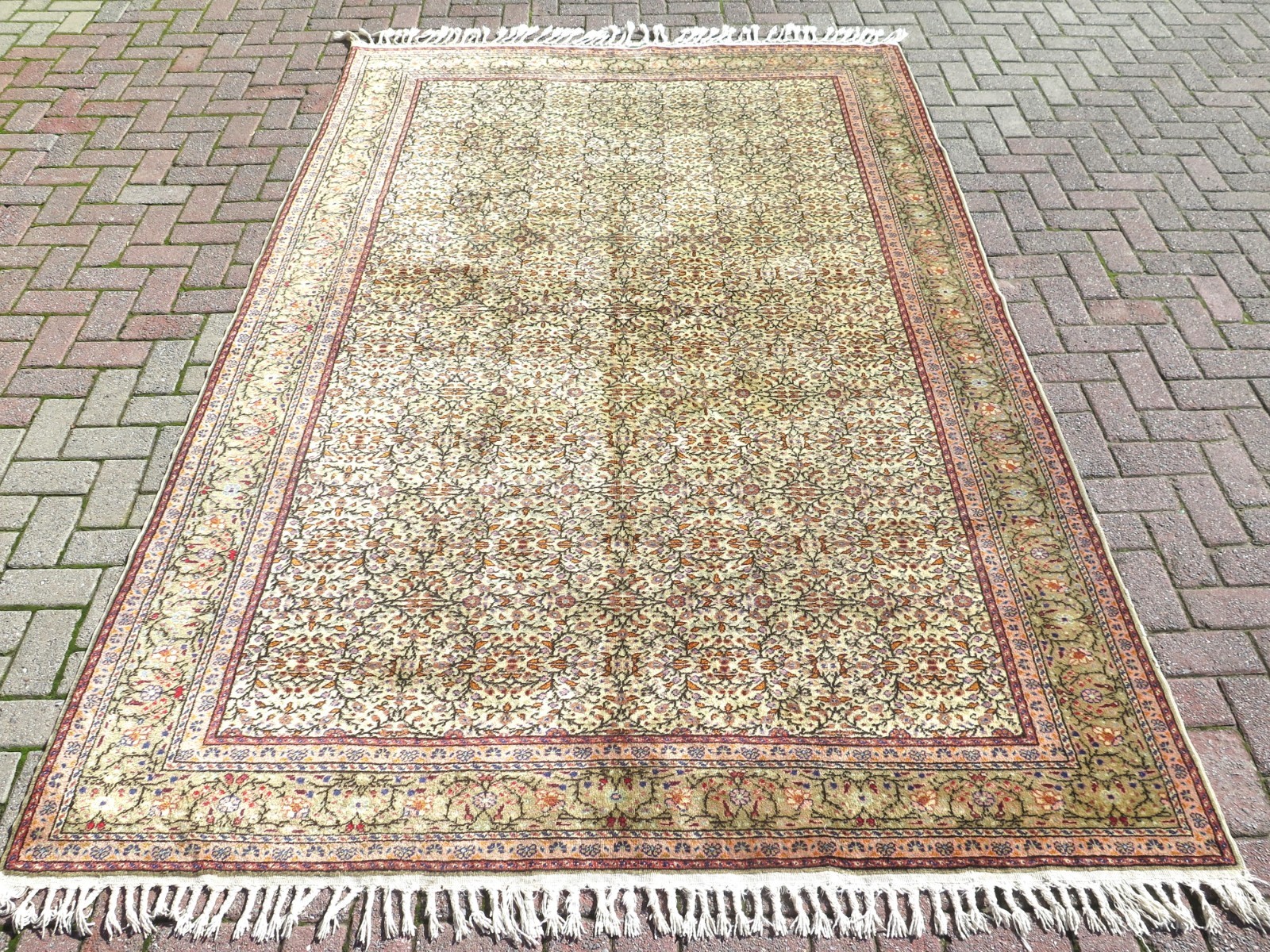 Vintage Turkish Large Carpet, Area Rugs, Handmade Floor Beige Wool Rug 76"x115" gallery