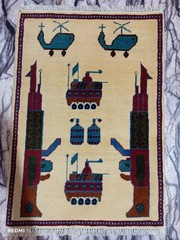 Afghan Handmade War Rug 3×2 ft – Hand-Knotted Wool Tribal War Motif Carpet