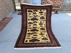 3’10 x 5’7 ft Vintage Afghan Hand Knotted War Rug Pictorial Design Office Rug