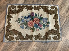 Vtg Hand-Hooked Rug 38”x28” Early-Mid 1900’s Needs Edge Repair & Cleaning