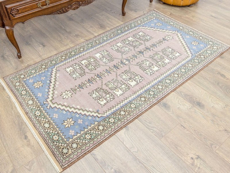 3'3''x5'11'' Vintage Soft Pink Blue Oushak Small Rug,Antique Turkish Ushak Rug gallery