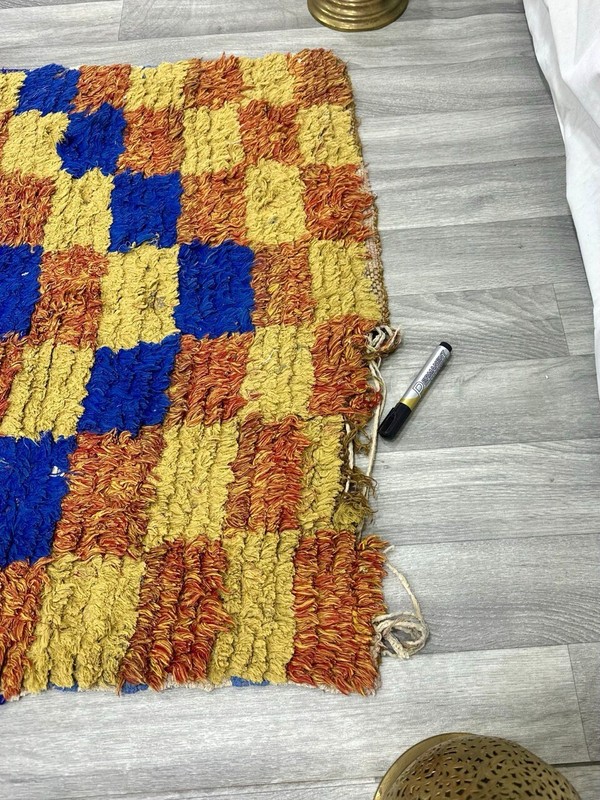 VINTAGE CHECKERED MOROCCAN RUG, Bohrmian Handmade 4'9"x8'3" Boucharouit Runner gallery