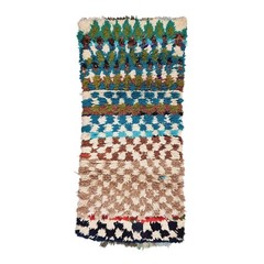Moroccan Handmade Vintage Rug 2’7×5’9Berber Checkered Cream Cotton & Wool Carpet