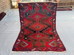 3’4×4’9 ft Antique Turkish-Inspired Tribal Rug – Hand-Knotted Wool Geometric Rug