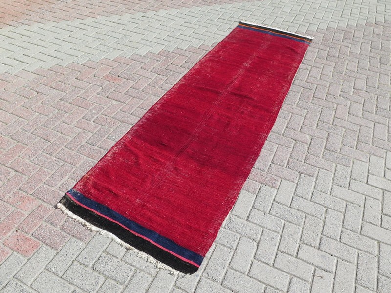 Red Turkish Kilim Rug Runner, Hallway Rug, Corridor Rugs 35"x117" Carpet Runner gallery
