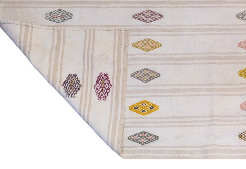 Handwoven Vintage Turkish Kilim Rug 186x234 cm | Neutral Striped Cotton Rug gallery