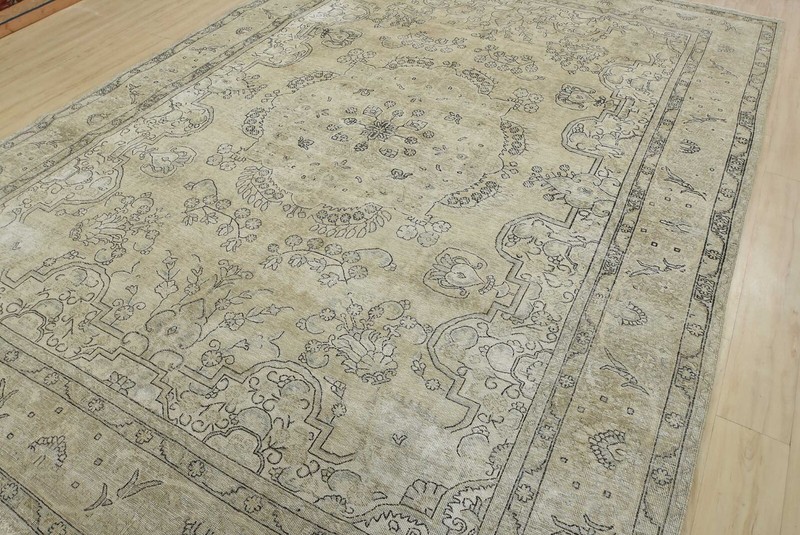 Tabrizi Rug 9'7'' x 13'1'' Beige Wool Vintage Distressed Hand-Knotted Carpet gallery