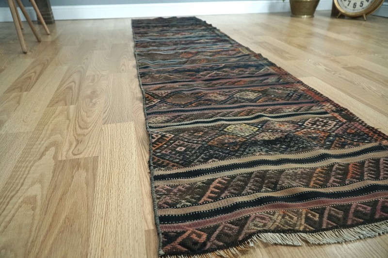 Dark Kilim Runner, Turkish Kilim Runner, Farmhouse runner, 2.17x9.15 ft. H-2635 gallery