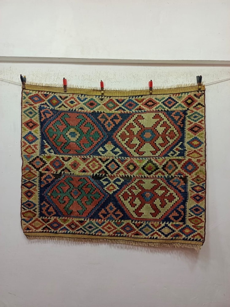 Antique Rare Collectible Hand Woven Shahsavaan Mafrash Kilim Panel Rug 84x104 Cm