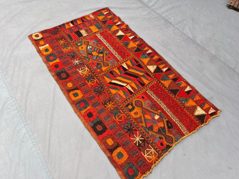 Vintage Afghan Hand Woven Sumak Kilim Rug 2.8x4.6 ft Colorful Tribal Wool Carpet gallery