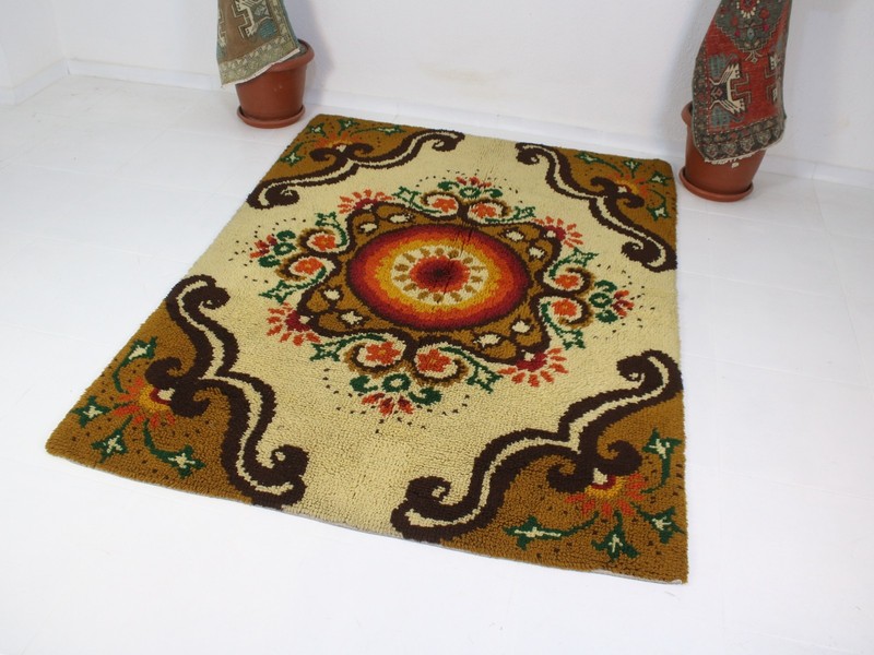 5x7 Vintage Mid Century Floral Shag Area Rug 5.1x6.8 ft Retro Boho Cream Brown gallery