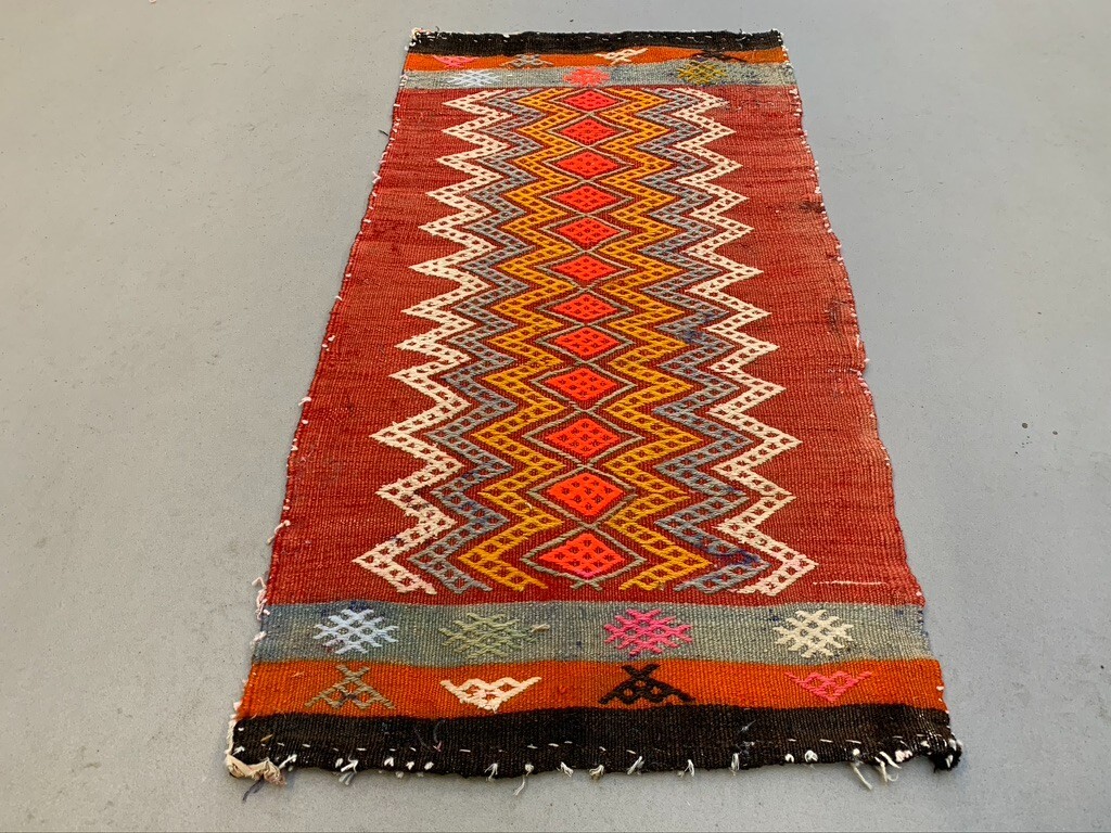 Vintage Turkish Mini Kilim 92x50 cm Wool Small Kelim Runner, shabby Chic gallery