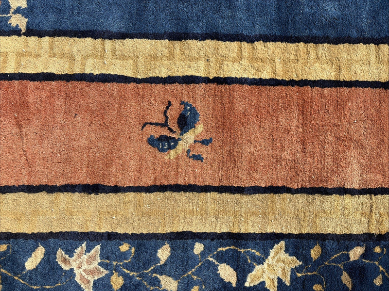 Auth: Antique Art Deco Chinese Rug Miami Mod Wool Beauty Blue Salmon 11x17 gallery