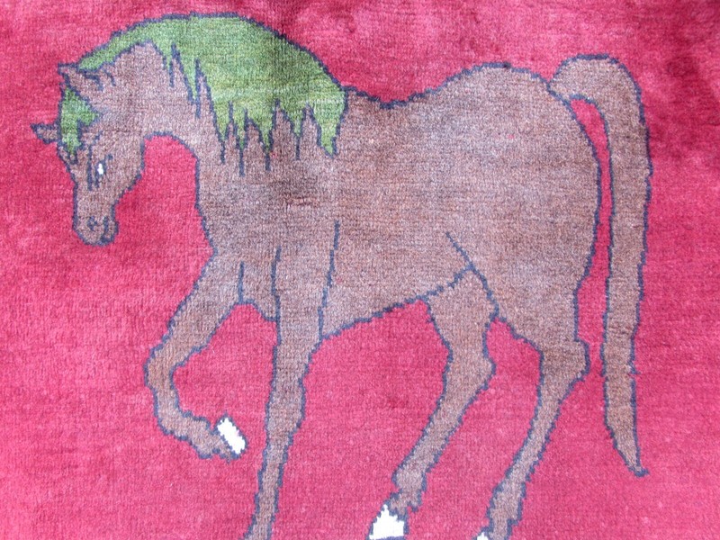 Vintage Traditional Hand Made Oriental Gabbe Wool Red Rug 157x109cm Animal Lion gallery