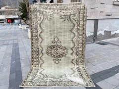 Vintage Oushak Rug 6×9 Sage Green Turkish Hand Knotted Wool Area Rug