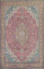 Vintage Pink Area Rug 10×13 Traditional Hand-knotted Geometric for Living Room
