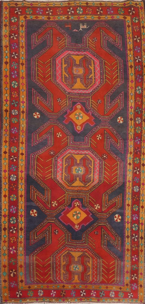 Tribal Wool Carpet Red & Blue Handmade Oriental Runner Rug 5x10 Ft Hallway Rug