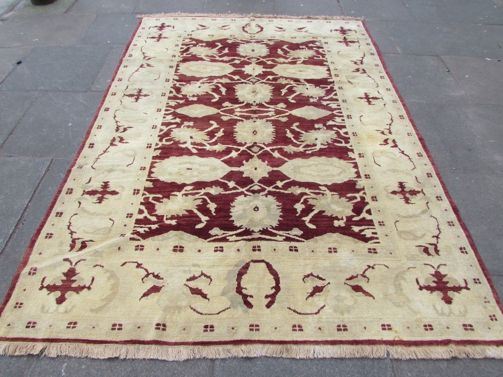 Old Hand Made Traditional Veg Dye Afghan Wool Burgundy Red Carpet 260x186cm