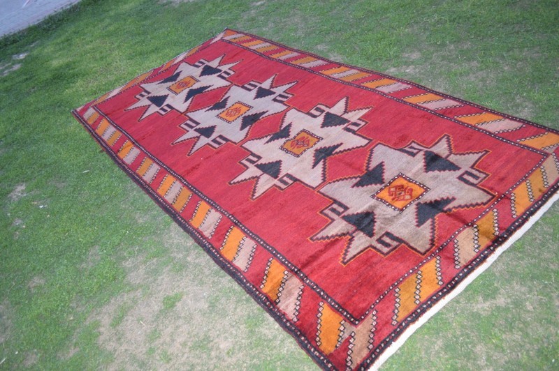 5 X 10 Ft COLLECTORS' ITEM Antique Stunning Star Kazak Caucasian Area Size Carpe gallery