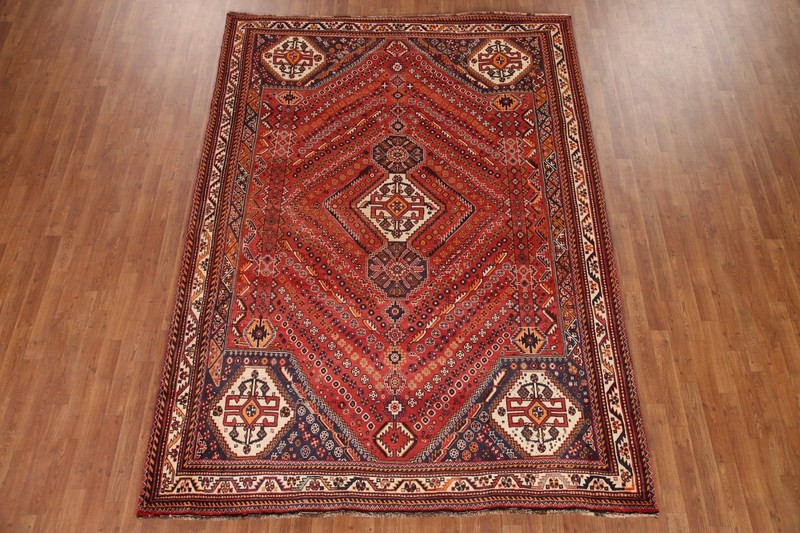 Red 7x10 Geometric Vintage Traditional Area Rug Hand-Knotted Wool Carpet gallery