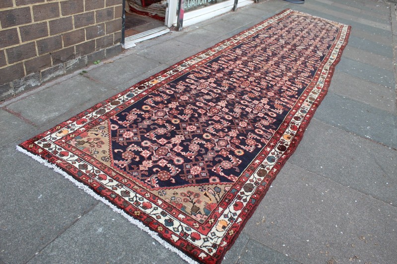 Vintage Hand Made Traditional Oriental Wool Blue Red Long Runner 498x110cm gallery