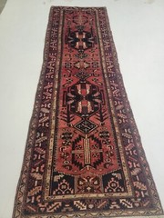 Antique Oriental Hand-Knotted Wool Runner Red/Black/Beige 3’4″ x 9’10”