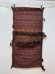 Antique Rare Collectible Hand Made Wool Complete Saddle Bag Khordjin 110×55 Cm