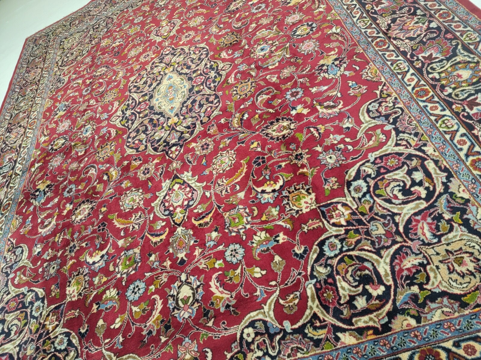 Antique Oriental Hand-Knotted Wool Area Rug Red/Blue Live/Dine Room 9'7" x 12'5" gallery