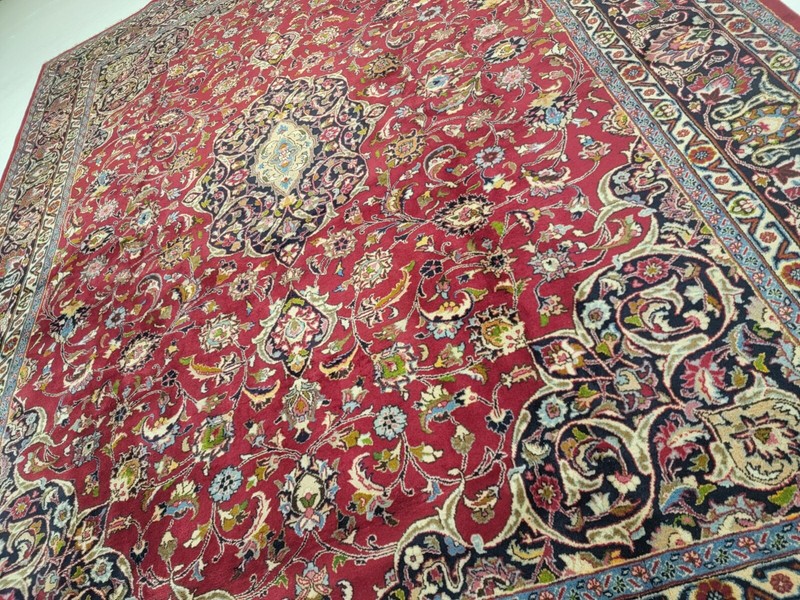 Antique Oriental Hand-Knotted Wool Area Rug Red/Blue Live/Dine Room 9'7" x 12'5" gallery