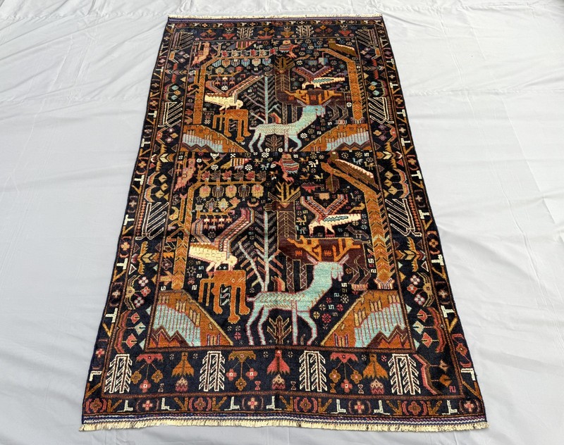 Antique Afghan Animal Pictorial Rug 4x6 Handmade Persian Style Oriental Carpet gallery