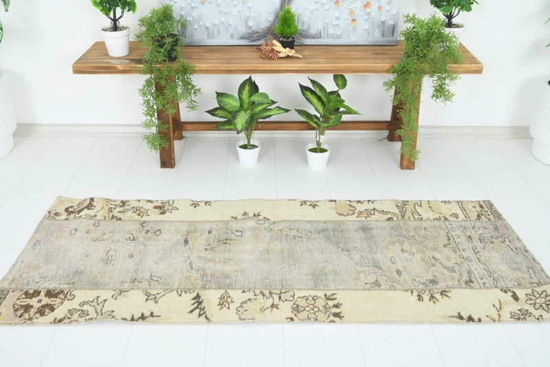Turkish Small Runner Rug 2x5 Hand-Knotted Vintage Oushak Oriental Rug Carpet,716 gallery