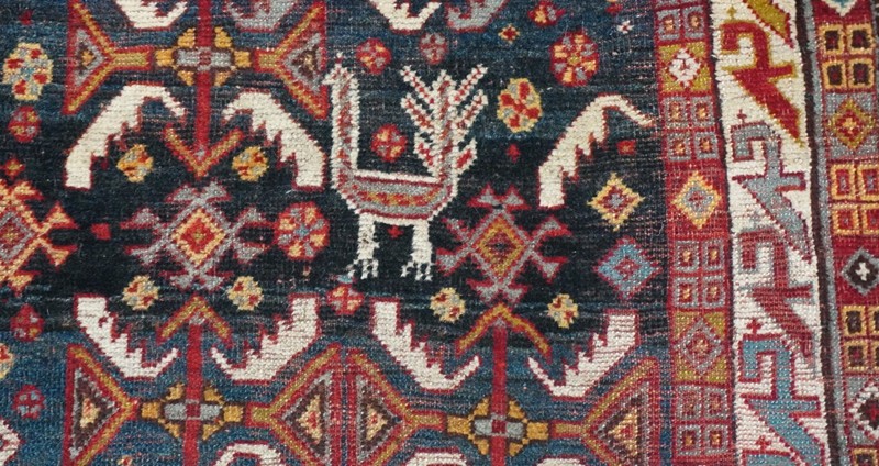 Antique 1850 Khamsehh-Morghii Bird 4'3" x 7'8" Handmade Wool Tribal Oriental Rug gallery