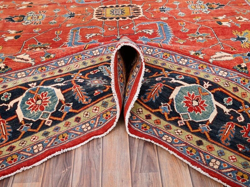 Exquisite Madder Root Red, Serapi Design, Heriz Hand-knotted Rug 8'10" x 11'8" gallery
